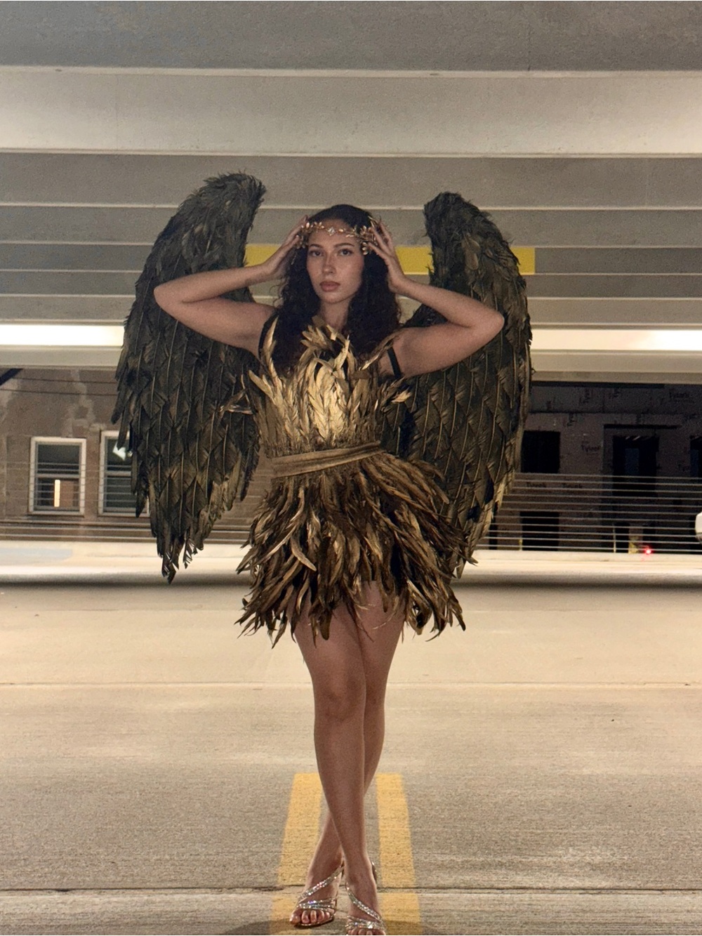 Gold Feather Angel Costume with Wings